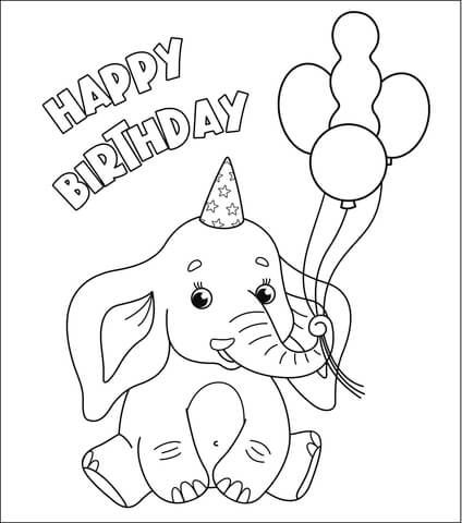 Happy Birthday With Elephant Coloring Page